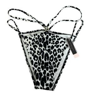 VICTORIA'S SECRET Swim Strappy Brazilian Bottom XL Black White Leopard New
